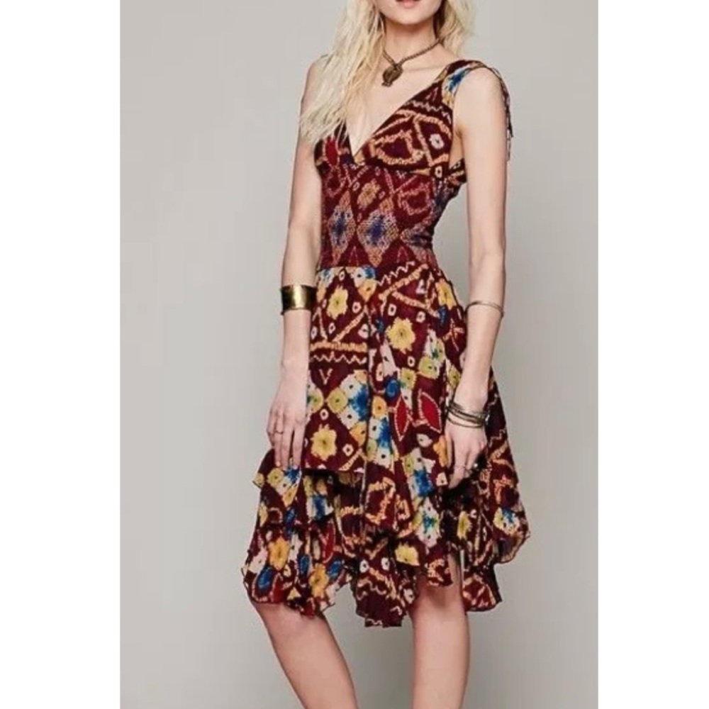 FREE PEOPLE WISTERIA LATTICE MIDI DRESS.